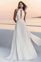 Load image into Gallery viewer, Ivory A Line Chiffon Keyhole Long Wedding Dress