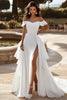 Load image into Gallery viewer, Ivory Off the Shoulder Sweep Train Wedding Dress with Slit