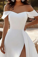 Load image into Gallery viewer, Ivory Off the Shoulder Sweep Train Wedding Dress with Slit