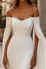 Load image into Gallery viewer, Ivory Sweep Train Off the Shoulder Cape Wedding Dress