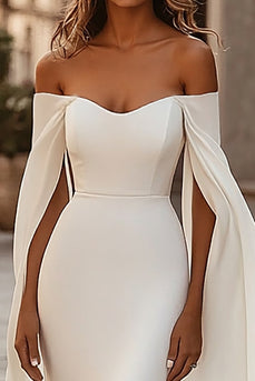 Ivory Sweep Train Off the Shoulder Cape Wedding Dress