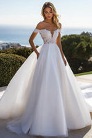 Load image into Gallery viewer, Ivory Ball Gown Lace Sweep Train Wedding Dress