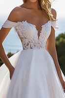 Load image into Gallery viewer, Ivory Ball Gown Lace Sweep Train Wedding Dress