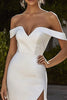 Load image into Gallery viewer, Off the Shoulder Ivory Sweep Train Wedding Dress with Slit