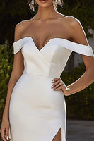 Load image into Gallery viewer, Off the Shoulder Ivory Sweep Train Wedding Dress with Slit