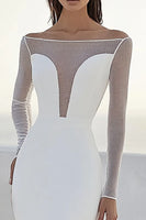 Load image into Gallery viewer, Ivory Sweep Train Illusion Neck Wedding Dress with Long Sleeves