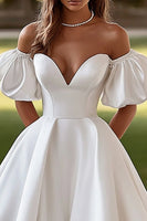 Load image into Gallery viewer, Ivory Sweep Train Off the Shoulder Ball Gown Wedding Dress