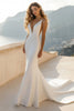 Load image into Gallery viewer, Ivory Deep V-Neck Mermaid Sweep Train Wedding Dress