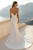 Load image into Gallery viewer, Ivory Deep V-Neck Mermaid Sweep Train Wedding Dress