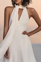 Load image into Gallery viewer, Ivory Sweep Train Chiffon Keyhole A Line Wedding Dress