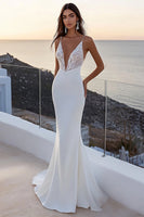 Load image into Gallery viewer, Ivory Deep V-Neck Sweep Train Mermaid Wedding Dress