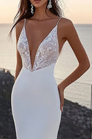 Load image into Gallery viewer, Ivory Deep V-Neck Sweep Train Mermaid Wedding Dress