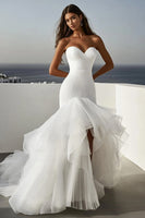Load image into Gallery viewer, Ivory Sweep Train High-Low Sweetheart Wedding Dress