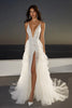 Load image into Gallery viewer, Ivory Sweep Train Lace Ruffled Wedding Dress with Slit