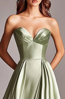 Load image into Gallery viewer, Sweetheart Dusty Sage Satin Long Prom Dress with Slit