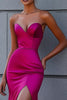 Load image into Gallery viewer, Fuchsia Sweetheart Mermaid Long Satin Prom Dress with Slit