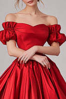 Load image into Gallery viewer, Ball Gown Red Off the Shoulder Long Pleated Prom Dress