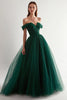 Load image into Gallery viewer, Dark Green Off the Shoulder Ball Gown Long Tulle Prom Dress