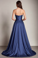 Load image into Gallery viewer, Navy Sweetheart Satin Pleated Long Prom Dress