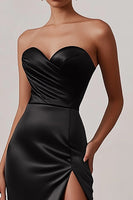 Load image into Gallery viewer, Black Sweetheart Satin Sheath Long Prom Dress with Slit