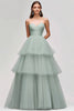 Load image into Gallery viewer, Light Green Tulle Strapless Tiered Long Prom Dress