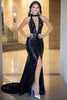 Load image into Gallery viewer, Sparkly Black Mermaid Sequins Long Prom Dress with Slit