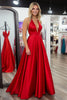 Load image into Gallery viewer, Red A Line Satin V-Neck Sleeveless Long Prom Dress