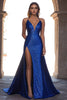 Load image into Gallery viewer, Sparkly Royal Blue Mermaid Sequins Long Prom Dress with Slit