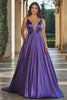 Load image into Gallery viewer, Plum A Line Spaghetti Straps Satin Long Prom Dress