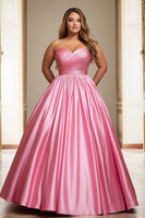 Load image into Gallery viewer, Pink A Line Strapless Satin Long Prom Dress
