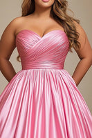 Load image into Gallery viewer, Pink A Line Strapless Satin Long Prom Dress