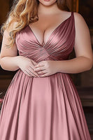 Load image into Gallery viewer, Dusty Rose A Line Ruched Satin Long Prom Dress