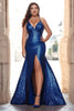 Load image into Gallery viewer, Sparkly Royal Blue Sequins Mermaid Long Prom Dress with Slit