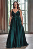 Load image into Gallery viewer, Dark Green A Line Ruched Satin Long Prom Dress with Cape