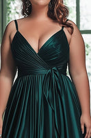 Load image into Gallery viewer, Dark Green A Line Ruched Satin Long Prom Dress with Cape