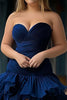 Load image into Gallery viewer, Navy Strapless Tulle Tiered Long Prom Dress with Slit