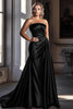 Load image into Gallery viewer, Black Sheath Ruched Satin Long Prom Dress