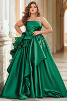 Load image into Gallery viewer, Green A Line Satin Long Prom Dress with Ruffles