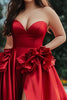 Load image into Gallery viewer, Red A Line Satin Ruffled Long Prom Dress with Slit
