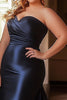 Load image into Gallery viewer, Navy Mermaid Satin Ruched Long Prom Dress