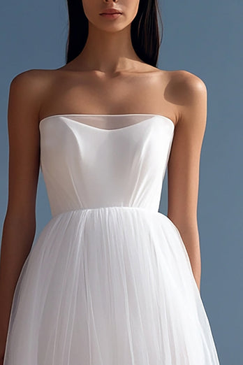 White High-Low Tulle Strapless Graduation Dress