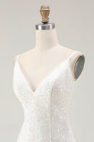 Load image into Gallery viewer, Sparkly White V-Neck Bodycon Short Sequin Party Dress with Ruffles