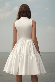 White Satin Mini Sleeveless Graduation Dress