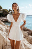 Load image into Gallery viewer, White Satin Mini V-Neck Graduation Dress with Ruffles