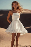 Load image into Gallery viewer, White Satin Mini Spaghetti Straps Graduation Dress with Ruffles