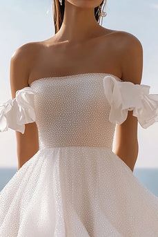 White Sequins Mini Graduation Dress with Ruffles