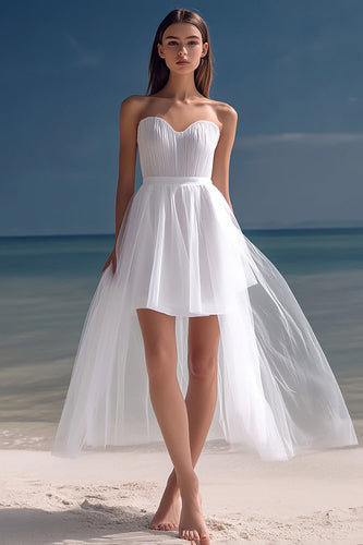 White Organza High-Low Sweetheart Engagement Dress