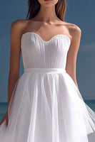 Load image into Gallery viewer, White Organza High-Low Sweetheart Engagement Dress