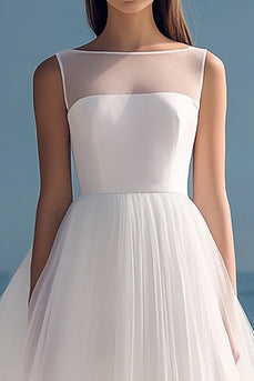 White Tulle Midi Pleated Engagement Dress