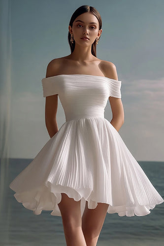 White Chiffon Mini Off the Shoulder Graduation Dress